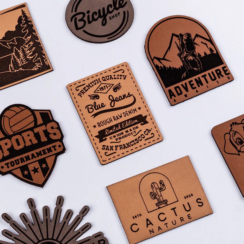 Laser engraved leather patch collection